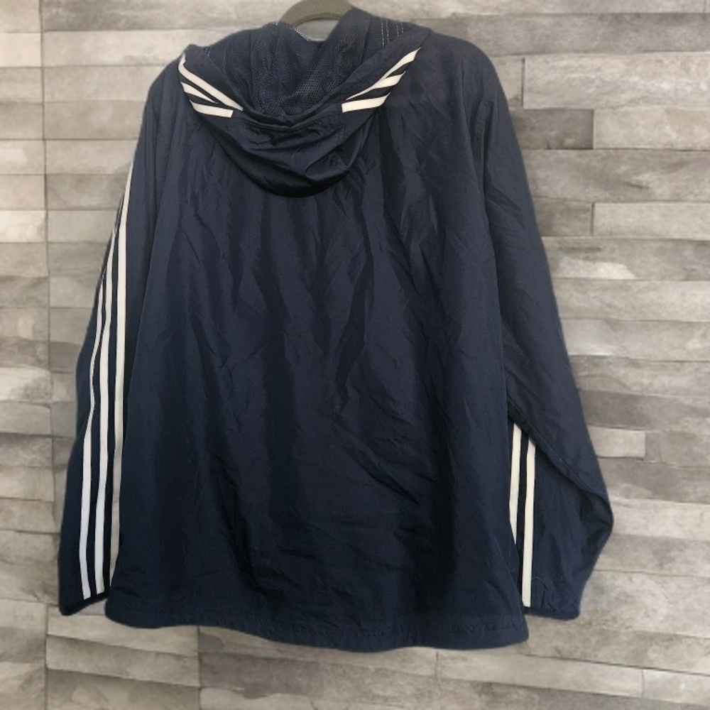 Oversized Original Adidas Blue and White Hooded Windbreaker